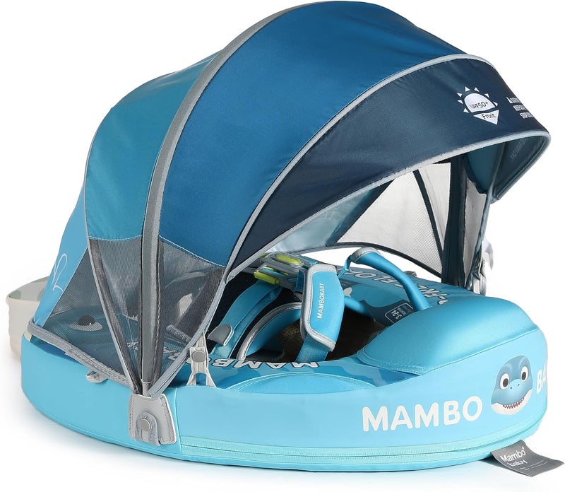 AnjeeIOT Mambobaby Float with Canopy Baby Float Non-Inflatable Baby Pool Float with Tail Never Flip Over Smart Swim Float for Infant 3-24 Months, Dinosaurs - Image 1